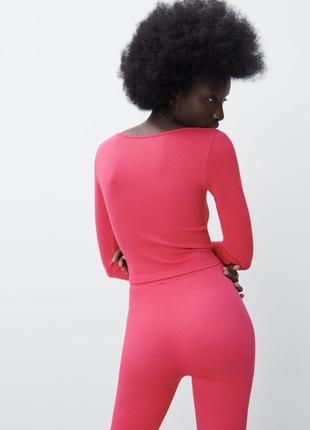 Zara костюм розовый в рубчик новая коллекция топ + домино на штычках6 фото