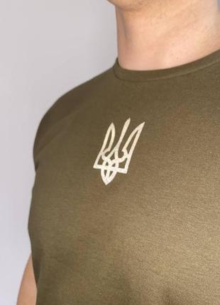 Рефлекторная футболка с принтом тризуба, футболка герб украины (хl), мужская футболка на лето олива3 фото