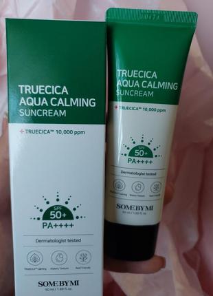 Сонцезахисний заспокійливий крем some by mi truecica aqua calming sun cream
spf 50+ pa++++ 50 мл