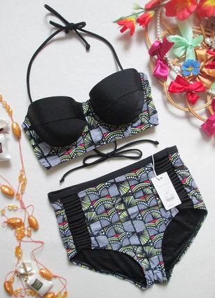 Шикарный раздельный купальник в орнамент с переплётами new look 💜🍹💜