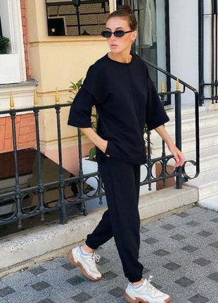 Джоггеры качественные базовые белые черные стильные трендовые широкие спортивные штаны турецкая трехнитка петля3 фото