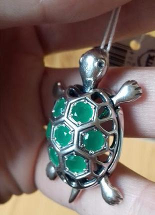 Срібний кулон підвіс черепаха з камінням