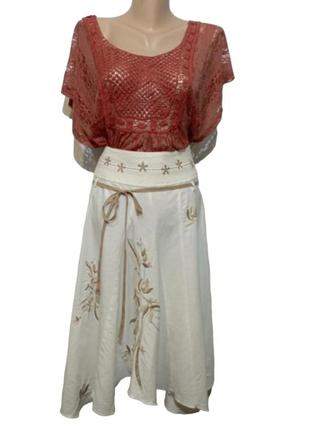 Спідниця з вишивкою, льон + віскоза.