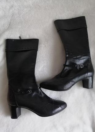 Шикарные люксовые натуральные кожаные сапоги, устойчивый каблук, рептилия