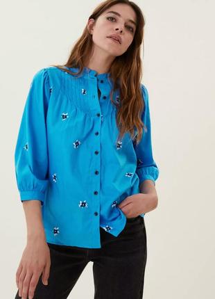 Невероятная легкая натуральная блуза блузка вышиванка цветочная вышивка оверсайз большой размер бренд marks &amp; spenser, р.18