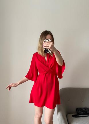 Червона сукня міні із чокером3 фото
