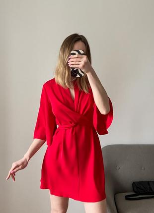 Червона сукня міні із чокером1 фото