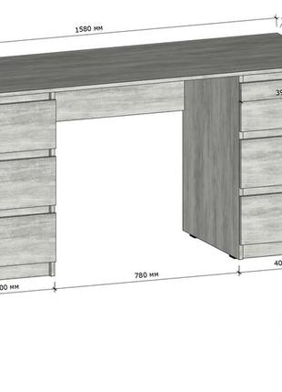 Стол компьютерный т-228 с 2 тумбами ш 1580 / в 758 / г 600 мм в цвете бетон + дуб сонома2 фото
