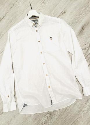 Рубашка сорочка лляна льняна льон біла ted baker8 фото
