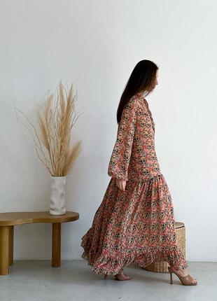 Сукня максі довга в квітковий принт базова плаття оверсайз з довгим рукавом широка вільна сіра фіолетова бежева стильна трендова7 фото