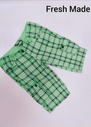 Мужские зеленые шорты в клетку на застежке и молнии с карманами по бокам от бренда fresh made