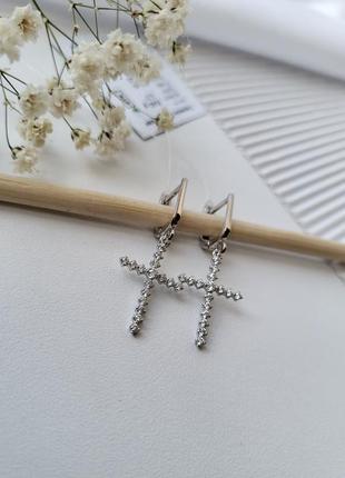 Срібні сережки (пара) сережки з підвіскою хрести з білим камінням срібло 925 5142р 2.40г3 фото
