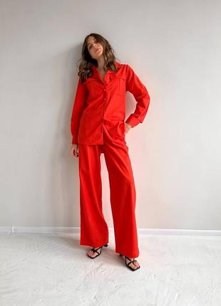 Льняной костюм: рубашка + палаццо