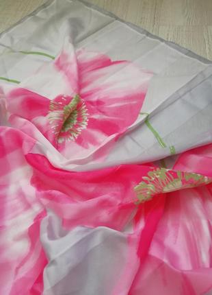 🌹 нежный итальянский платок  пастельно- серого цвета в маки🌺шарф🌺 палантин