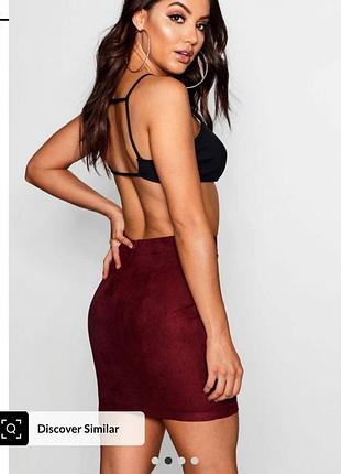 Юбка мини, новая, от boohoo, эластичная, под замш 3