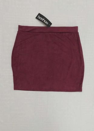 Юбка мини, новая, от boohoo, эластичная, под замш 4