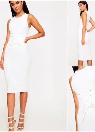 Эксклюзивное белое платье с корсетом по талии2 фото