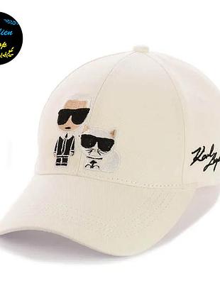 ● кепка бейсболка с вышивкой - karl lagerfeld / карл лагерфельд s/m молочный ●