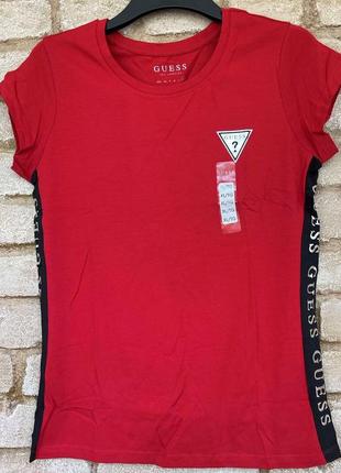 1, женская футболка  размер m-l guess factory leann logo tee красная с серебрянным лого оригинал4 фото