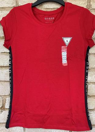 1, женская футболка  размер m-l guess factory leann logo tee красная с серебрянным лого оригинал6 фото