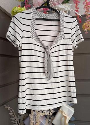 Полоска футболка белая в черную полоску вискоза