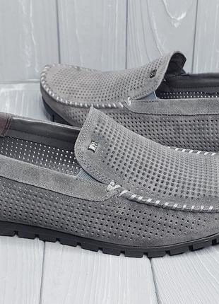 39-46рр! натуральна замша! чоловічі літні мокасини сірого кольору tm legges!!