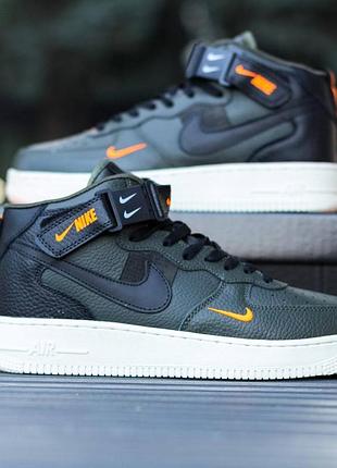 Мужские кроссовки nike air force 1 high green white orange / smb