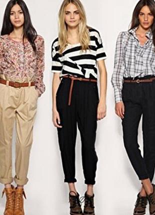 Коттоновые брюки с защипами и высокой талией h&m 36