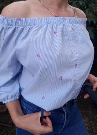 Крутая блуза в полоску с фламинго раз. l2 фото