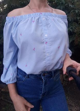 Крутая блуза в полоску с фламинго раз. l3 фото