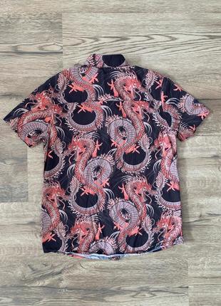 Стильная гавайская рубашка next с принтом красного дракона2 фото