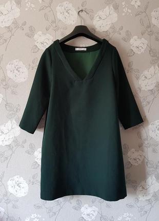 Шикарне плаття смарагдового кольору з v-подібним вирізом,зелене офісне пряме плаття2 фото