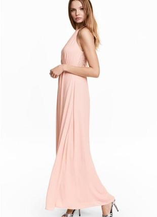 Фирменное, роскошное вечернее длинное пудровое платье с кружевом и открытой спинкой h&m2 фото