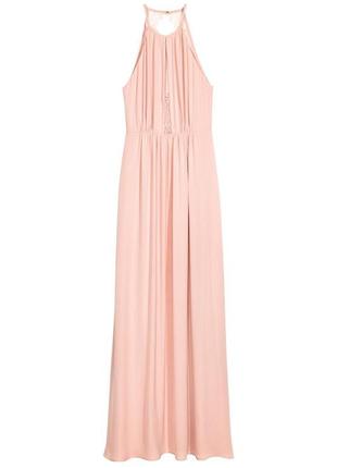 Фирменное, роскошное вечернее длинное пудровое платье с кружевом и открытой спинкой h&m3 фото