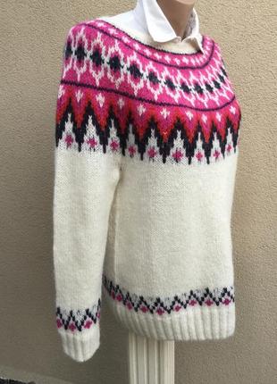 Тёплая,вязанная кофта-реглан,джемпер,свитер в орнамент,шерсть,альпака6 фото