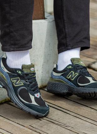 Мужские кроссовки new balance 2002 suede  black\blue\haki