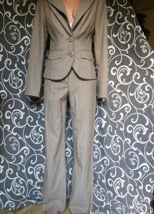 Стильний офісний діловий костюм в смужку 34% віскоза кльош кюлоти палаццо4 фото