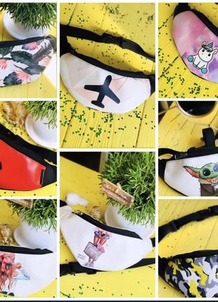 Бананка, сумка на пояс, поясна сумка барижка , барсетка кіт заєць мопс йода3 фото