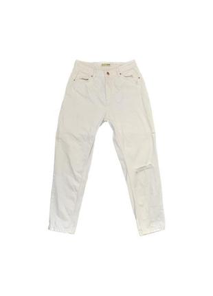 Джинс белые мом baggy mom с высокой посадкой с диркой