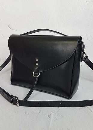 Сумка жіноча чорна через плече натуральна шкіра, чорна матова 1702