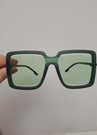 Стильные оригинальные большие квадратные зелёные очки4 фото
