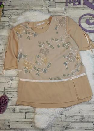 Женская блуза siluet бежевая с вышитым цветочным принтом размер 52 xxl