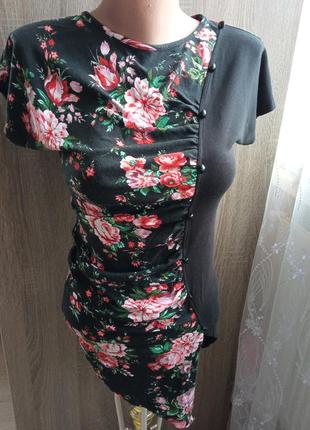 Женская одежда/ футболка туника стрейчевая цветы 🖤❤️ 46/48 размер #