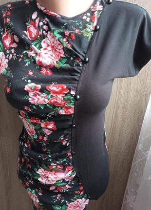Женская одежда/ футболка туника стрейчевая цветы 🖤❤️ 46/48 размер #2 фото