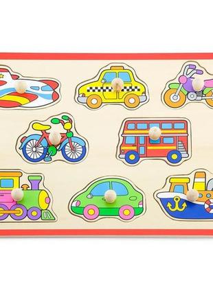 Деревянная рамка-вкладыш viga toys цветной транспорт (50016) ll