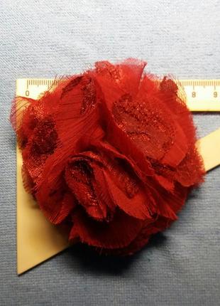 Текстильна брошка-заколка «червона квітка»5 фото
