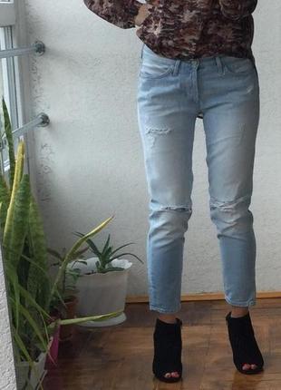 Голубые рваные джинсы 100% cotton джинсы7 фото