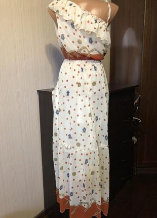 Шифоновый сарафан платье в горох и на одно плечо ретро винтаж3 фото
