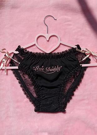 Трусики love daddy чорні з мереживом люблю папочку трусы чёрные сексуальные кружевные лоли стиль