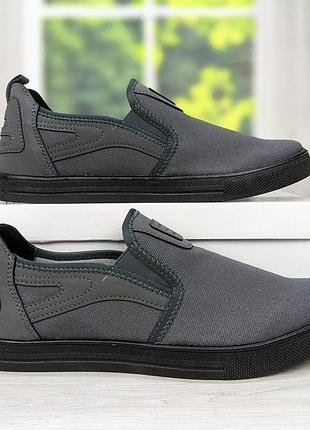 Мужские мокасины тапочки джинсовые серые dago style 3568